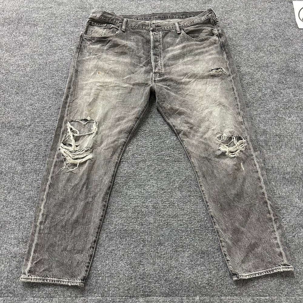 Levi's Jeans Mens Size 42 Gray 501 Original Fit Distressed Denim Straight Leg